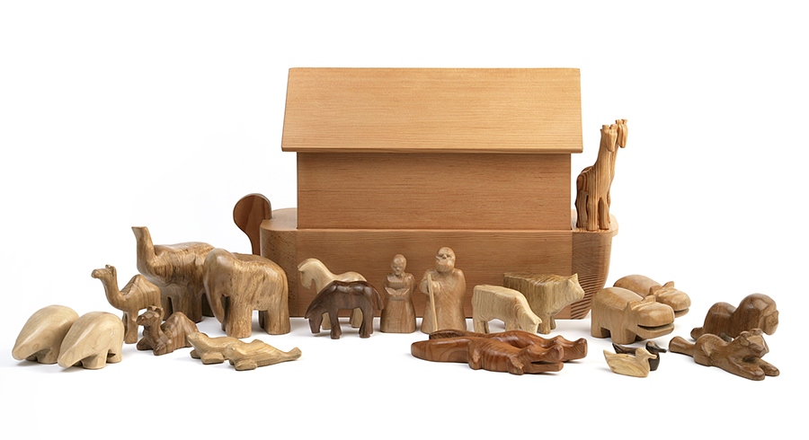 handmade wooden noah's ark set