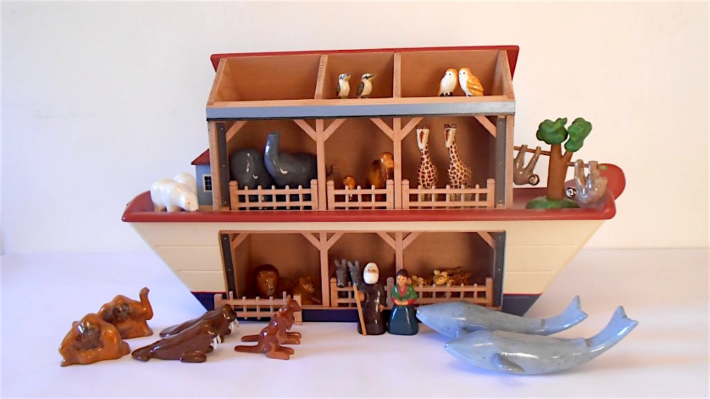 handmade wooden noah's ark set